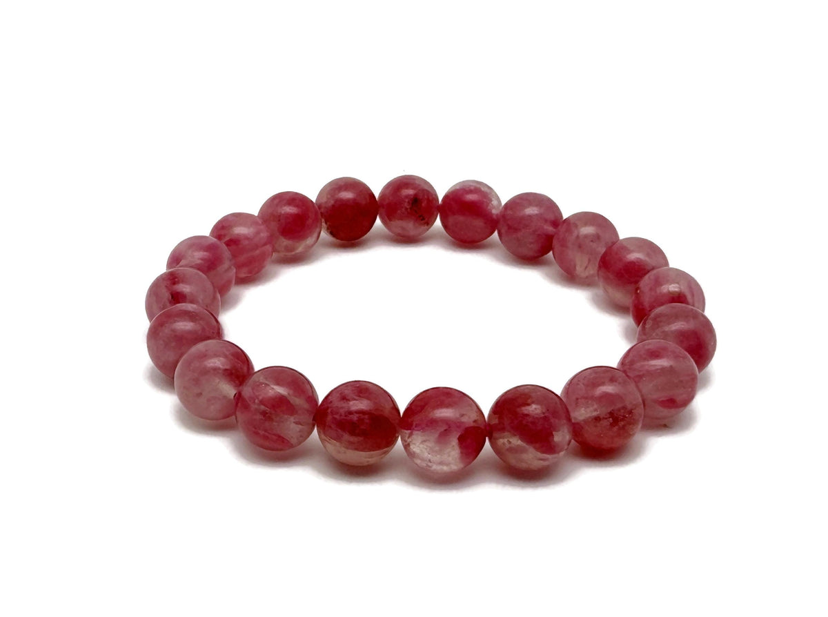 Watermelon Quartz beaded crystal bracelet for men and women, stretchy jewelry with healing properties, from GemstoneGO.