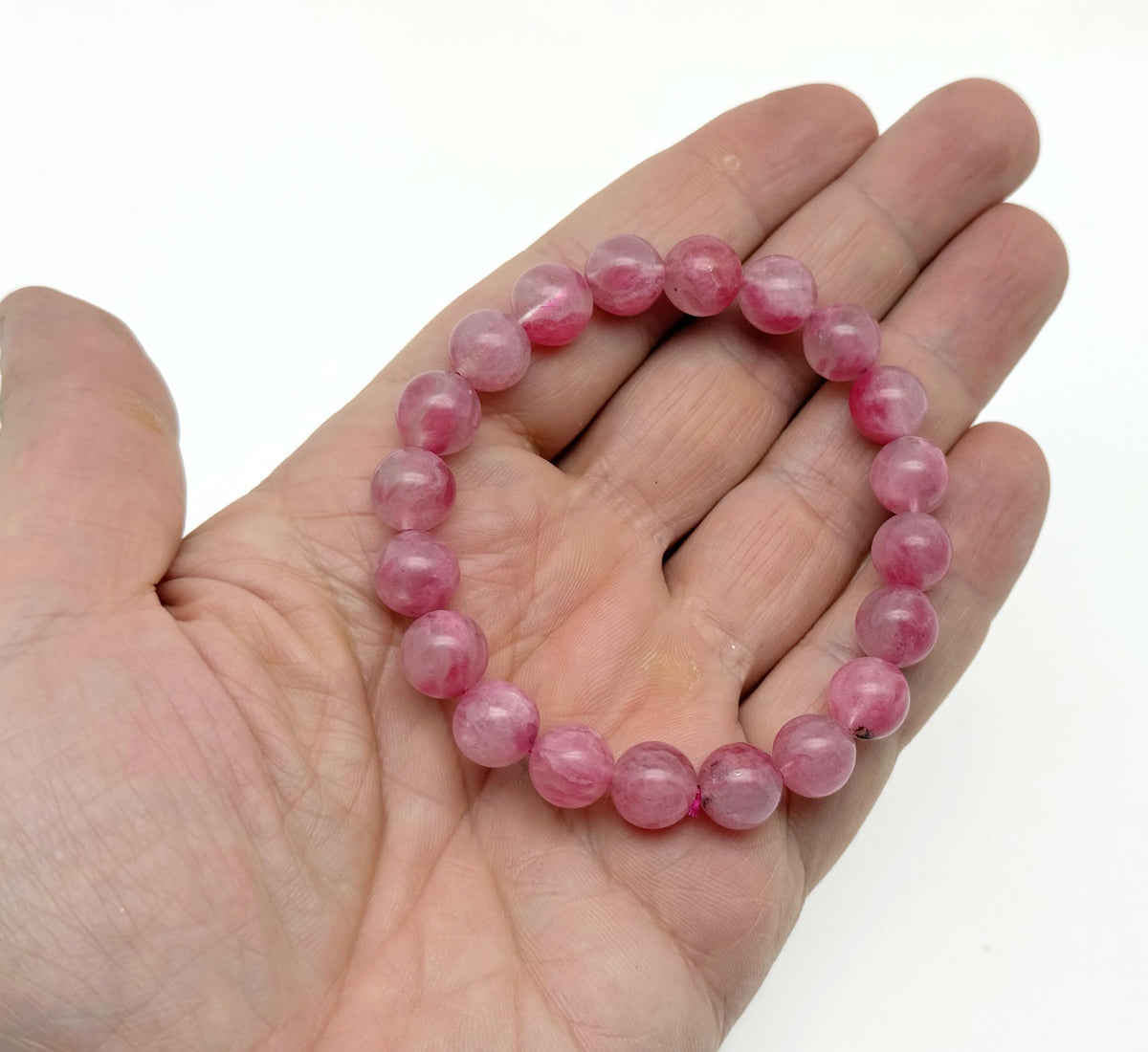 Watermelon Quartz beaded crystal bracelet by GemstoneGO, stretchy design for men and women, ideal for crystal healing.