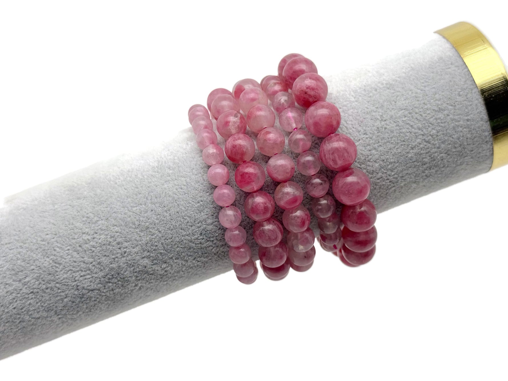 Watermelon Quartz beaded crystal bracelet for men and women, featuring stretchy design and gemstone healing properties.