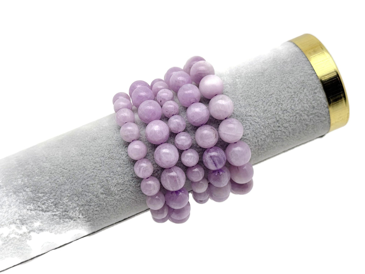 Kunzite beaded crystal bracelet for men and women, stretchy jewelry with healing properties, from GemstoneGO.