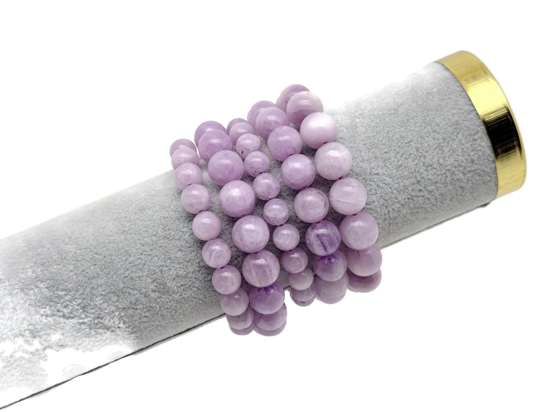 Kunzite beaded crystal bracelet for men and women, stretchy jewelry with healing properties, from GemstoneGO.