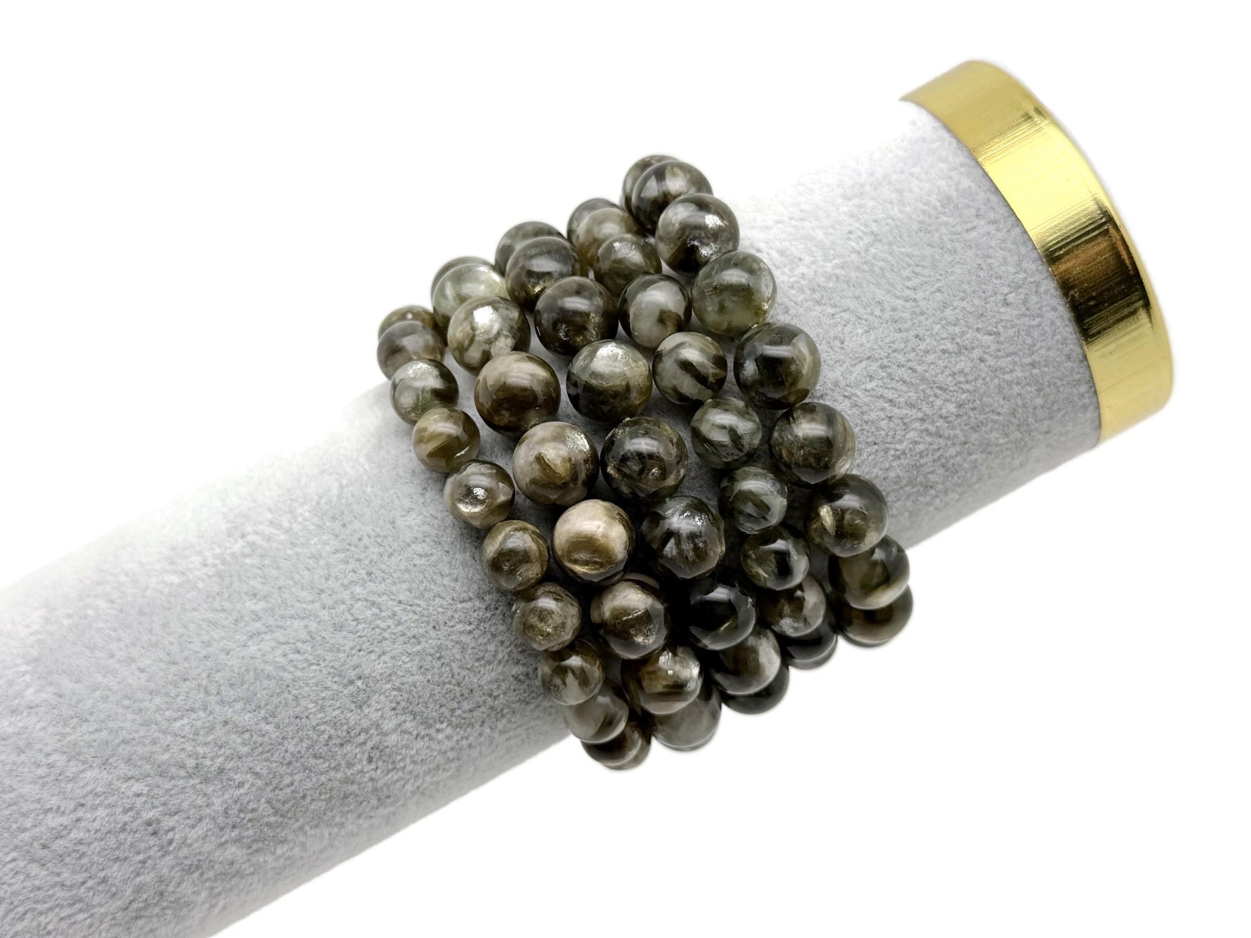 Green Lepidolite beaded crystal bracelet with stretchy band, suitable for men and women, featuring healing properties.