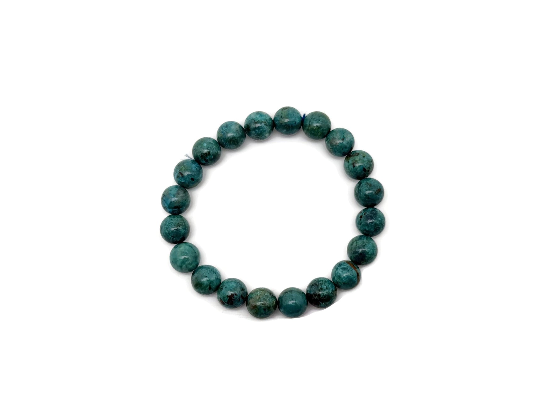 Turquoise beaded crystal bracelet with stretch fit, suitable for men and women, featuring polished stones for crystal healing.
