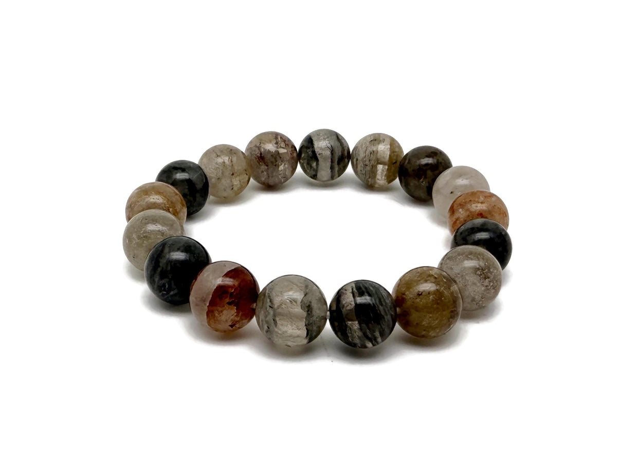 Stretchy men's and women's Garden Quartz beaded crystal bracelet featuring polished clear beads, ideal for healing and style.