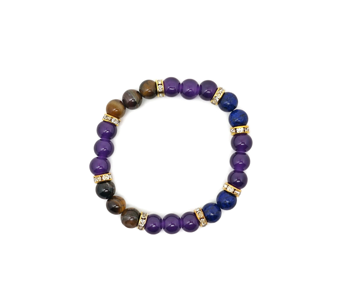 Handmade Triple Protection gemstone bracelet with colorful beads and adjustable cord, designed for intention and spiritual protection.
