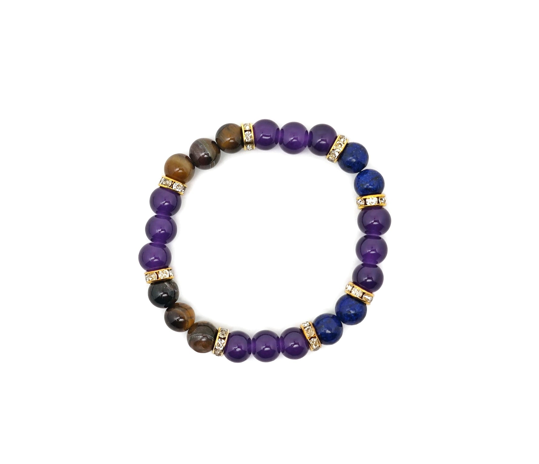 Handmade Triple Protection gemstone bracelet with colorful beads and adjustable cord, designed for intention and spiritual protection.