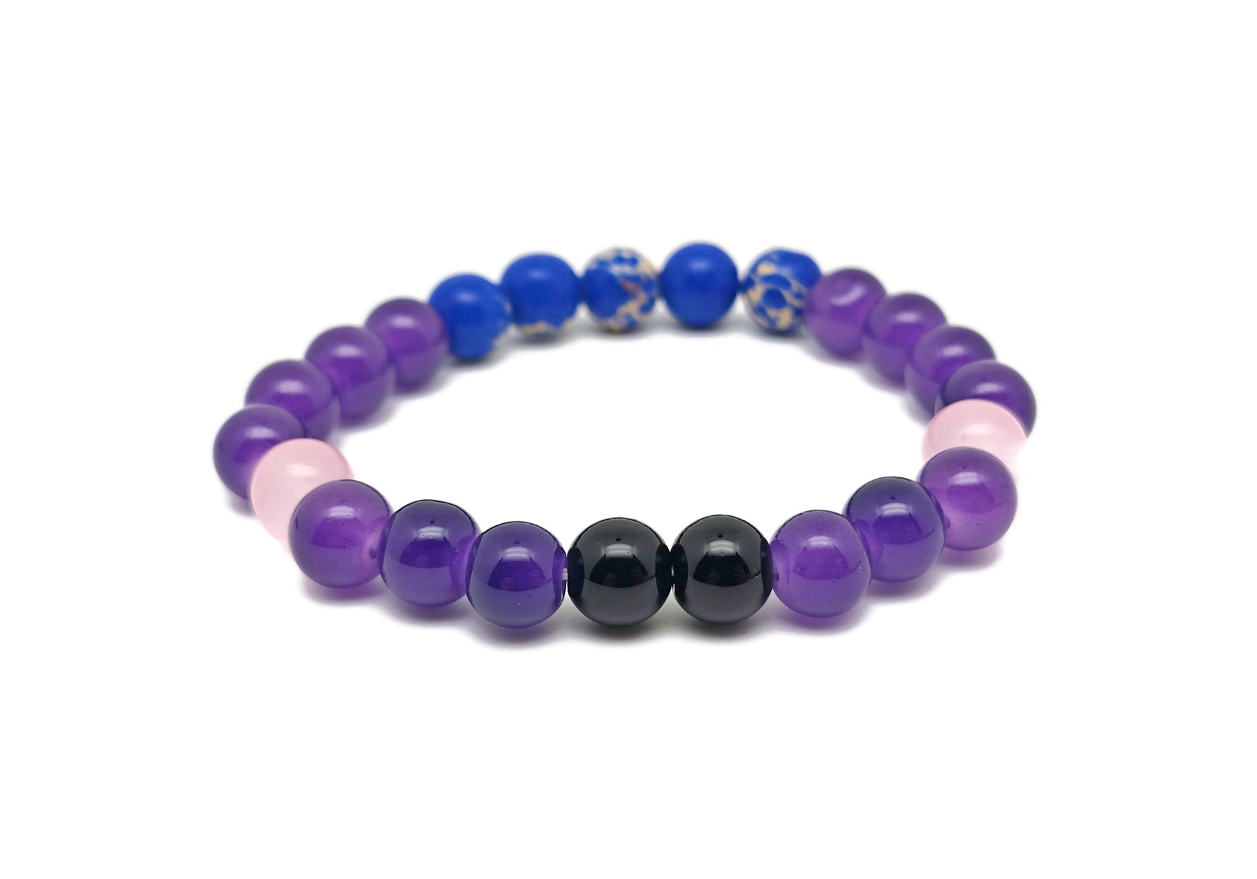 Handmade emf protection gemstone bracelet with colorful stones and adjustable cord, designed for positive energy and intention.