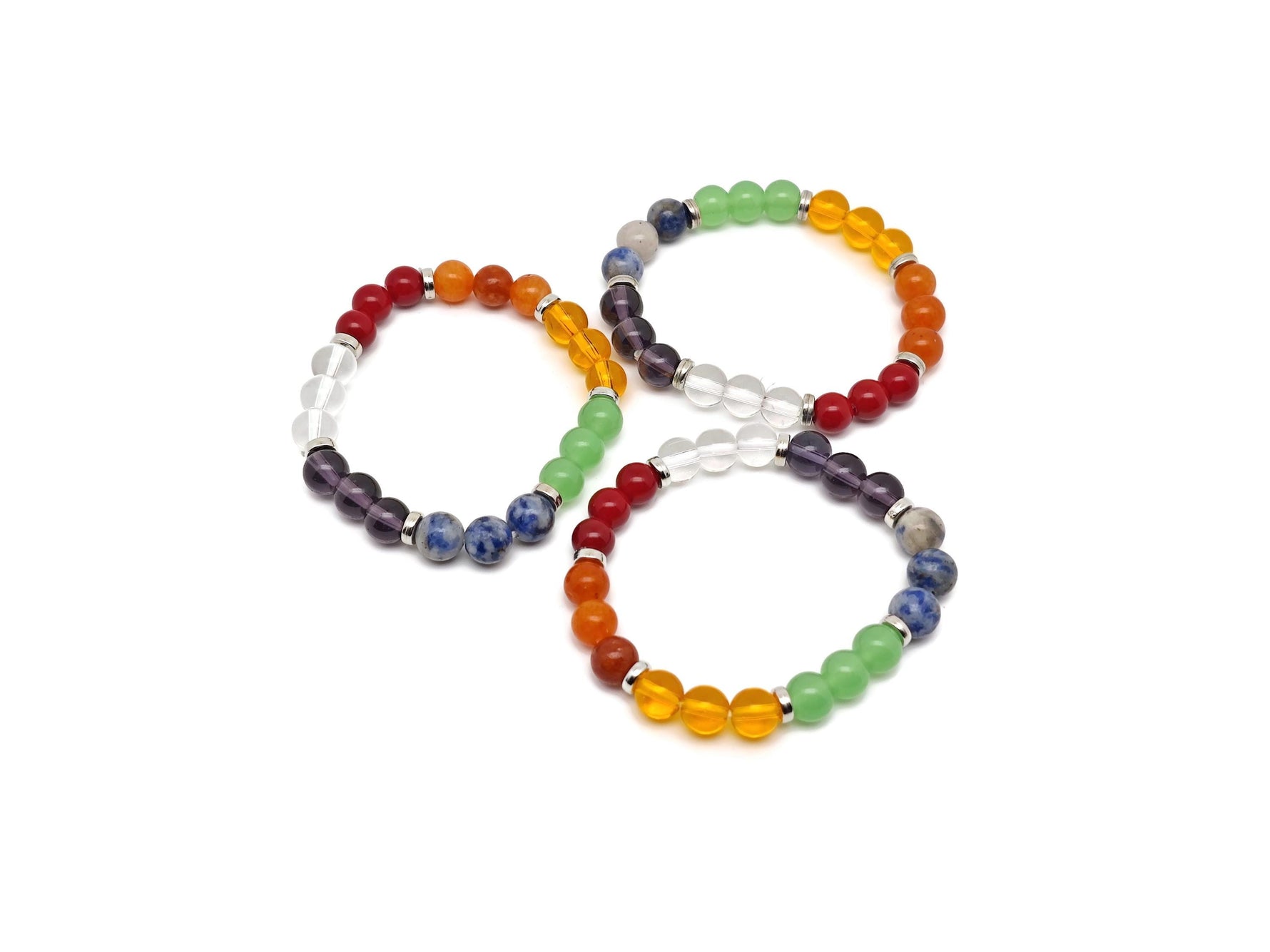 Handmade 7 Chakra gemstone bracelet with colorful beads, designed for spiritual intention and chakra balancing by GemstoneGO.