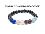 Handmade Throat Chakra gemstone bracelet with blue beads and silver accents, designed for intention and chakra healing.