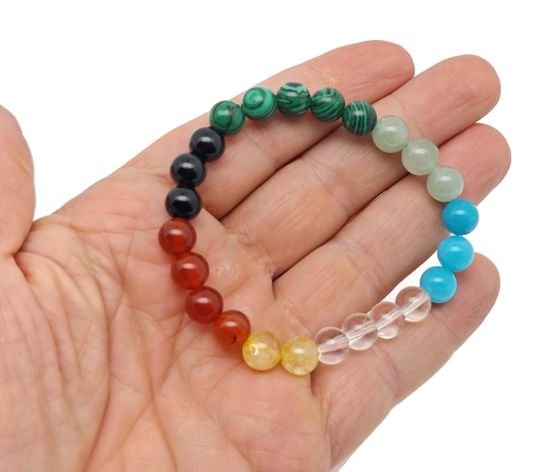 Handmade gemstone bracelet with colorful beads, designed for positive intentions and inner peace, by GemstoneGO.