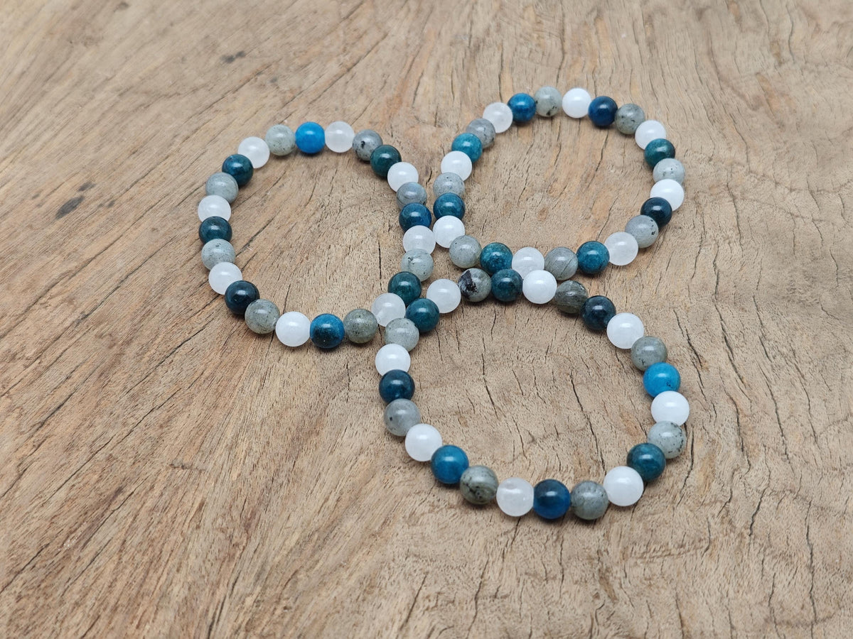 Handmade self-care gemstone bracelet with colorful beads and natural stones, designed for positive intentions.
