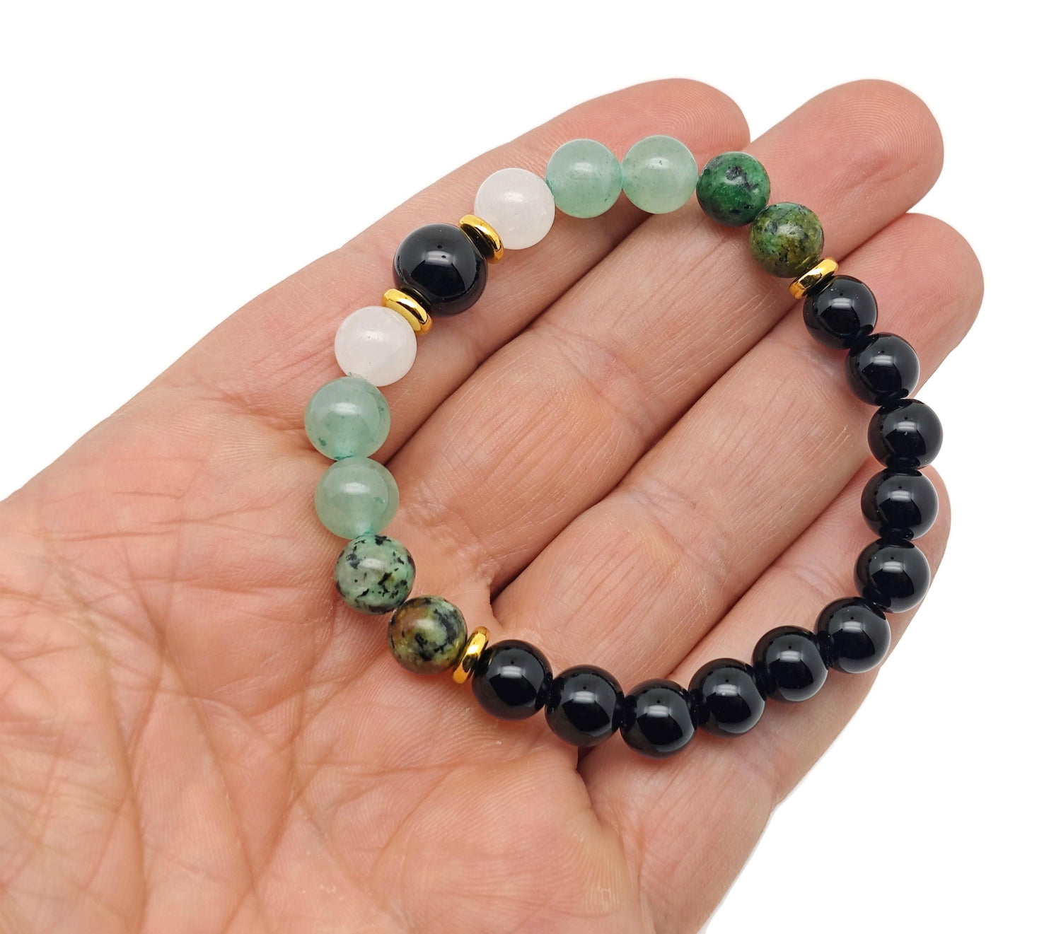 Handmade gemstone bracelet with colorful beads and charm, designed for intention setting by GemstoneGO.