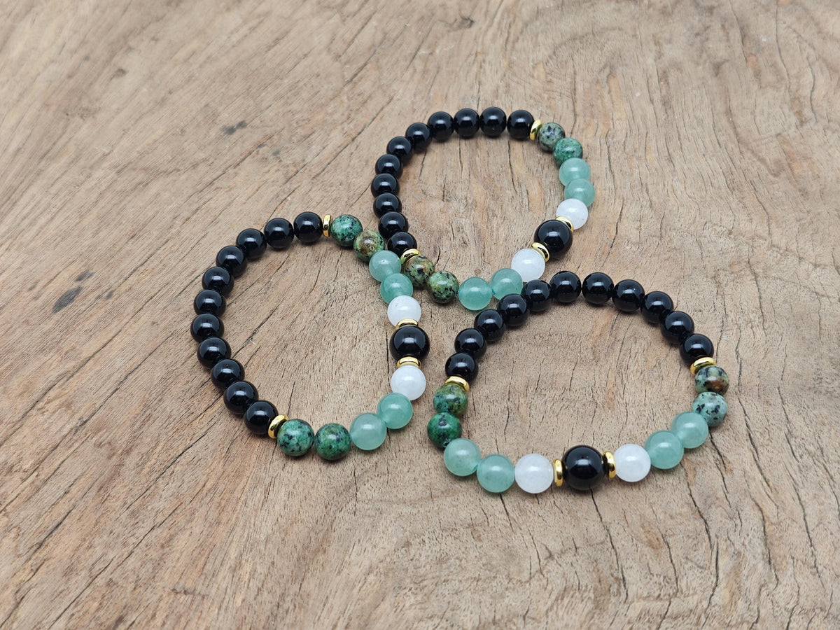 Handmade gemstone bracelet with colorful beads, featuring an intention-setting design by GemstoneGO.