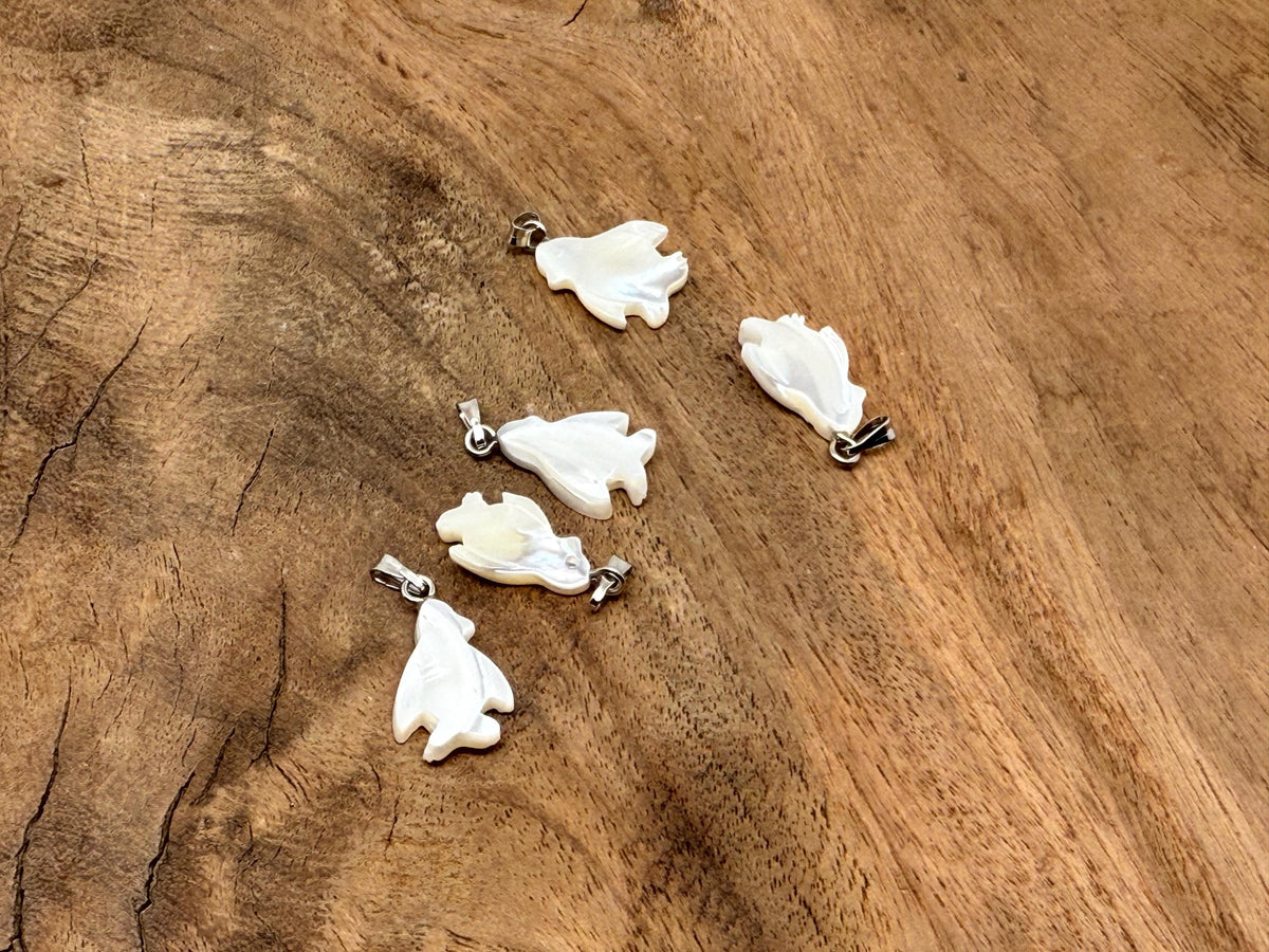 Natural pearl penguin pendant with gemstone and sea shell accents, crafted by GemstoneGO.