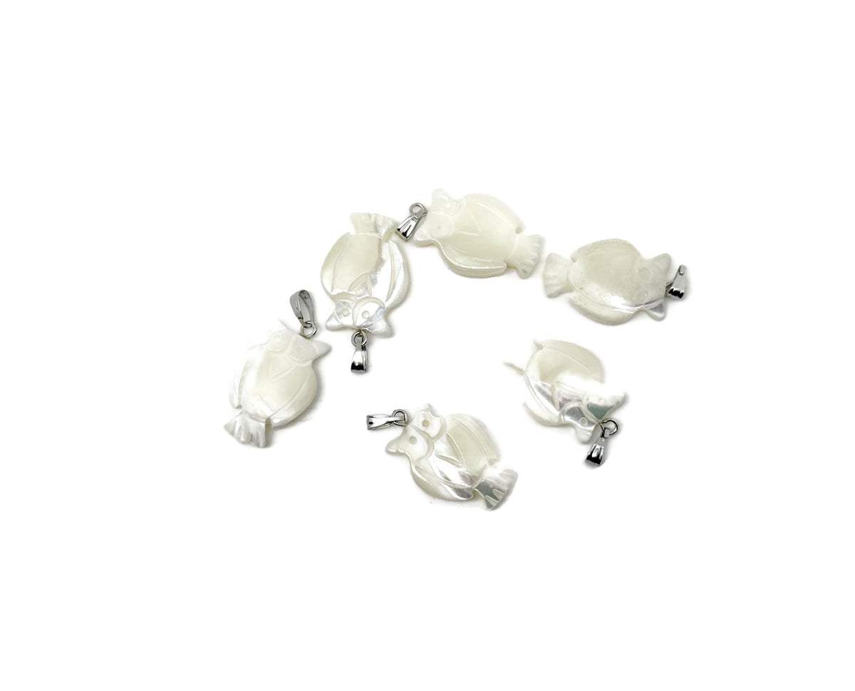 Natural pearl owl pendant with sea shell and gemstone accents from GemstoneGO, showcasing detailed craftsmanship and elegant design.