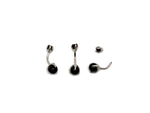 Silver stainless steel obsidian belly button ring with a sleek design, perfect for navel piercing.