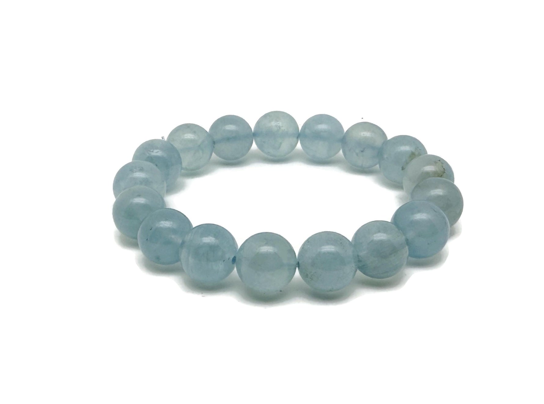 Aquamarine beaded crystal bracelet for men and women, stretchy design with healing crystal stones from GemstoneGO.
