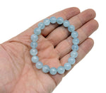 Aquamarine beaded crystal bracelet for men and women, stretchy design with healing crystal stones by GemstoneGO.