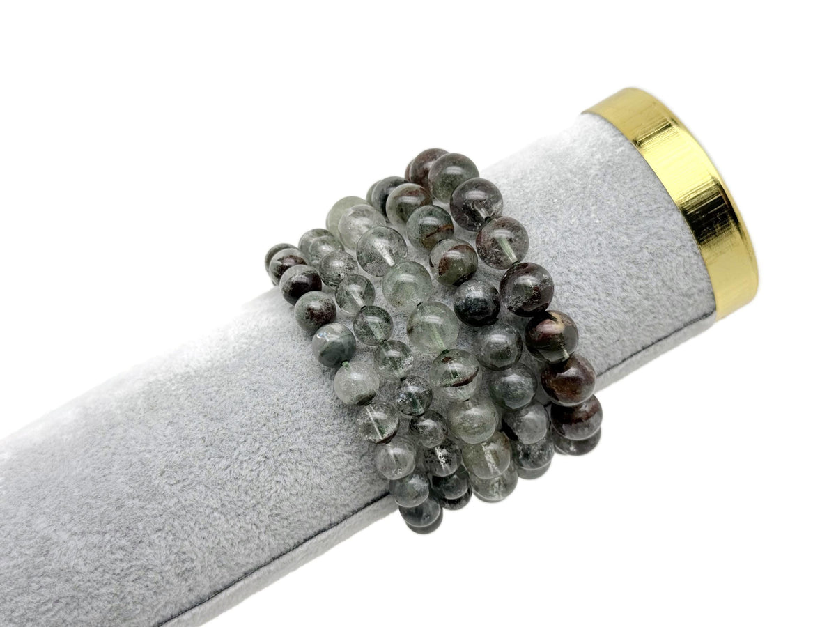 Lodolite Garden Quartz beaded crystal bracelet for men and women, stretchy jewelry with healing properties, by GemstoneGO