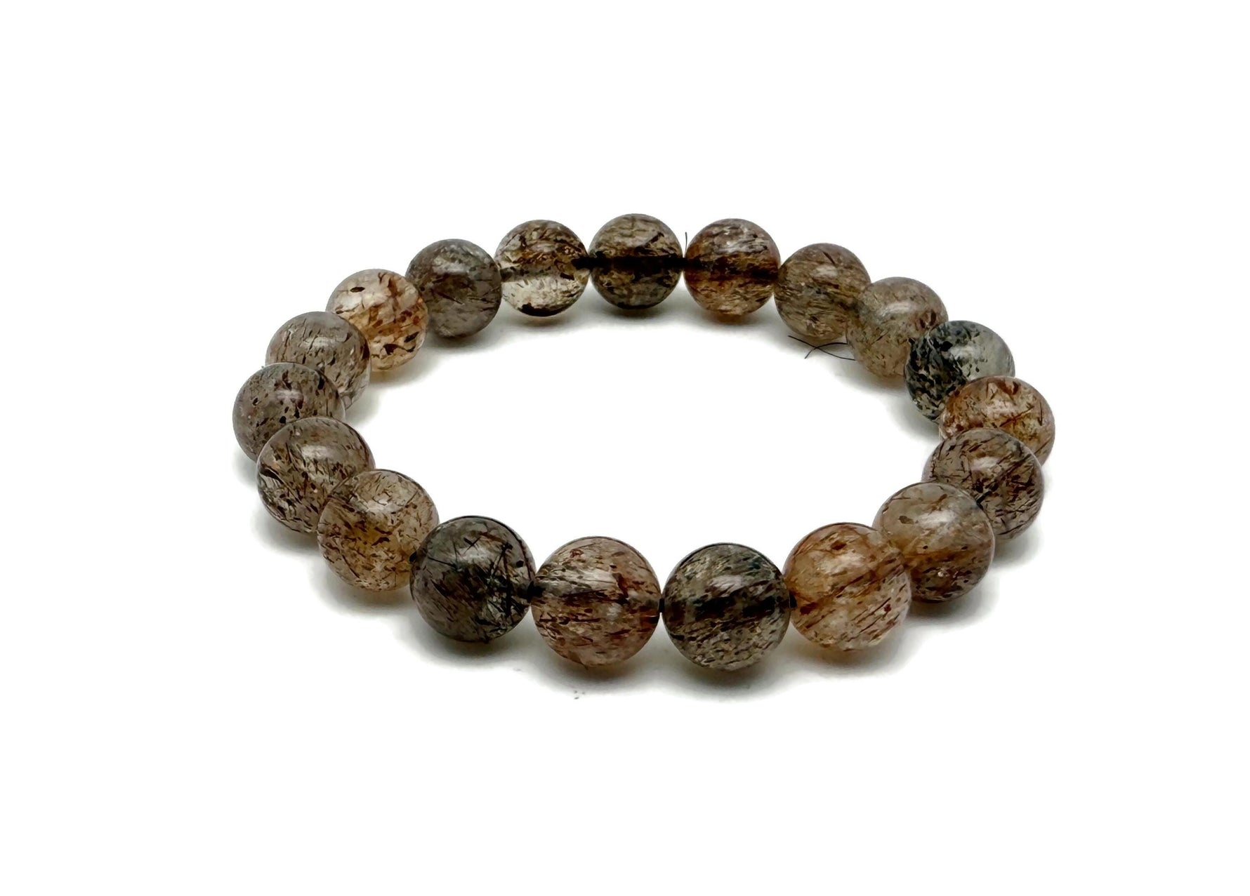 Beaded Super Seven crystal bracelet for men and women, stretchy design with polished AA-grade gemstones for healing and style.