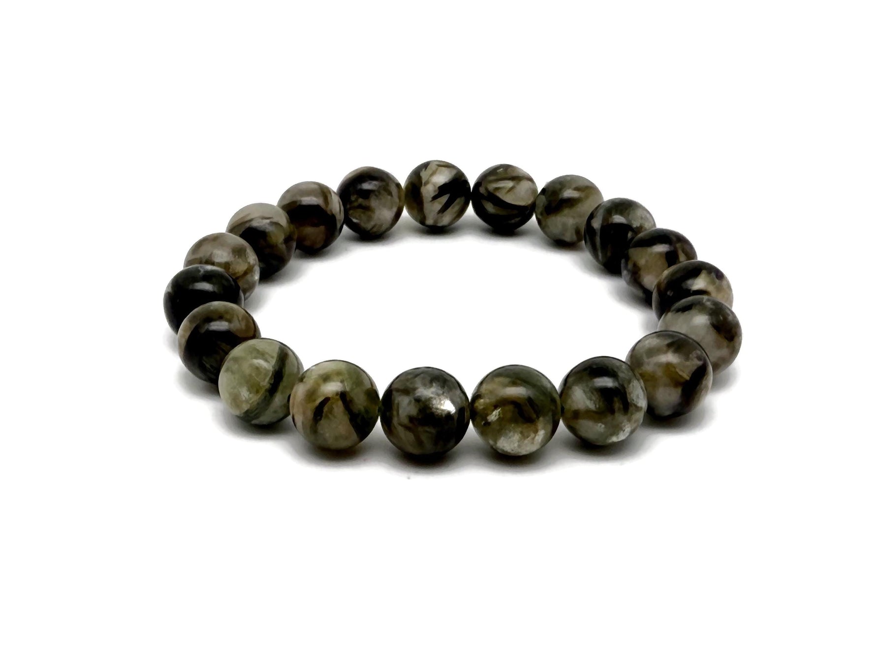 Green Lepidolite beaded crystal bracelet with stretchy band, suitable for men and women, used for crystal healing.