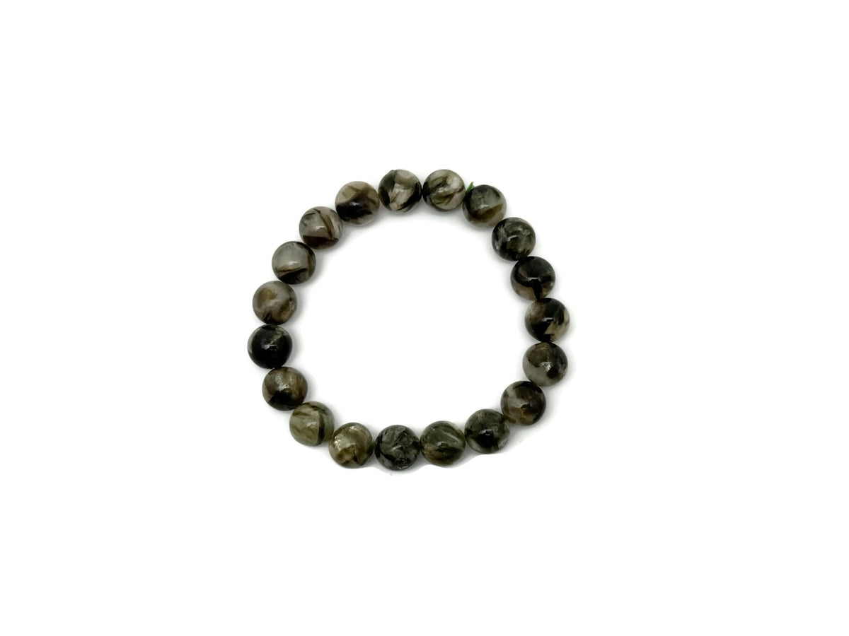 Green Lepidolite beaded crystal bracelet for men and women, featuring stretchy design and gemstone healing properties.