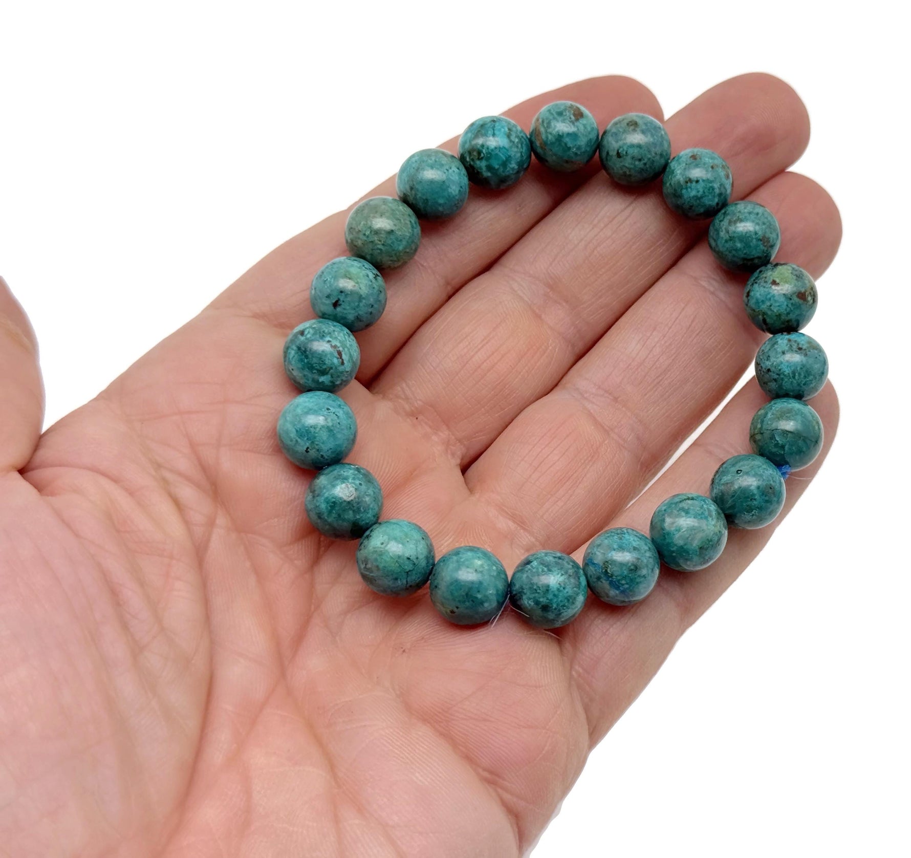 Turquoise beaded crystal bracelet with stretch design, suitable for men and women, featuring healing crystal stones.