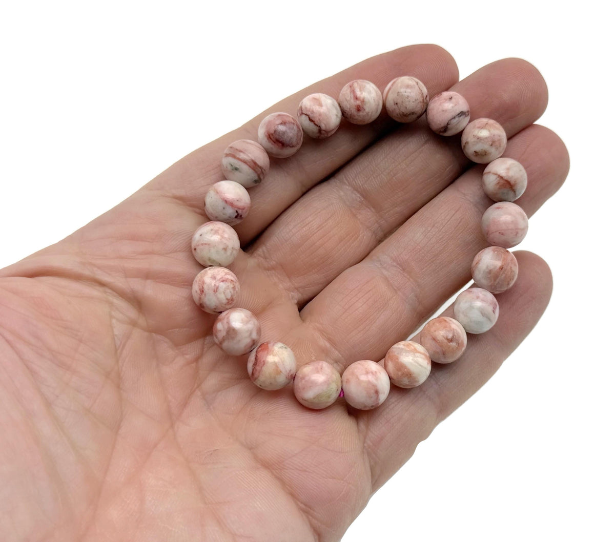Dali Jasper beaded crystal bracelet for men and women with stretchy design and pork stone accents by GemstoneGO