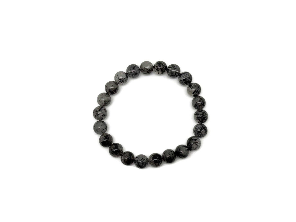 Tourmalinated Quartz beaded crystal bracelet for men and women with stretchy design, ideal for crystal healing from GemstoneGO.