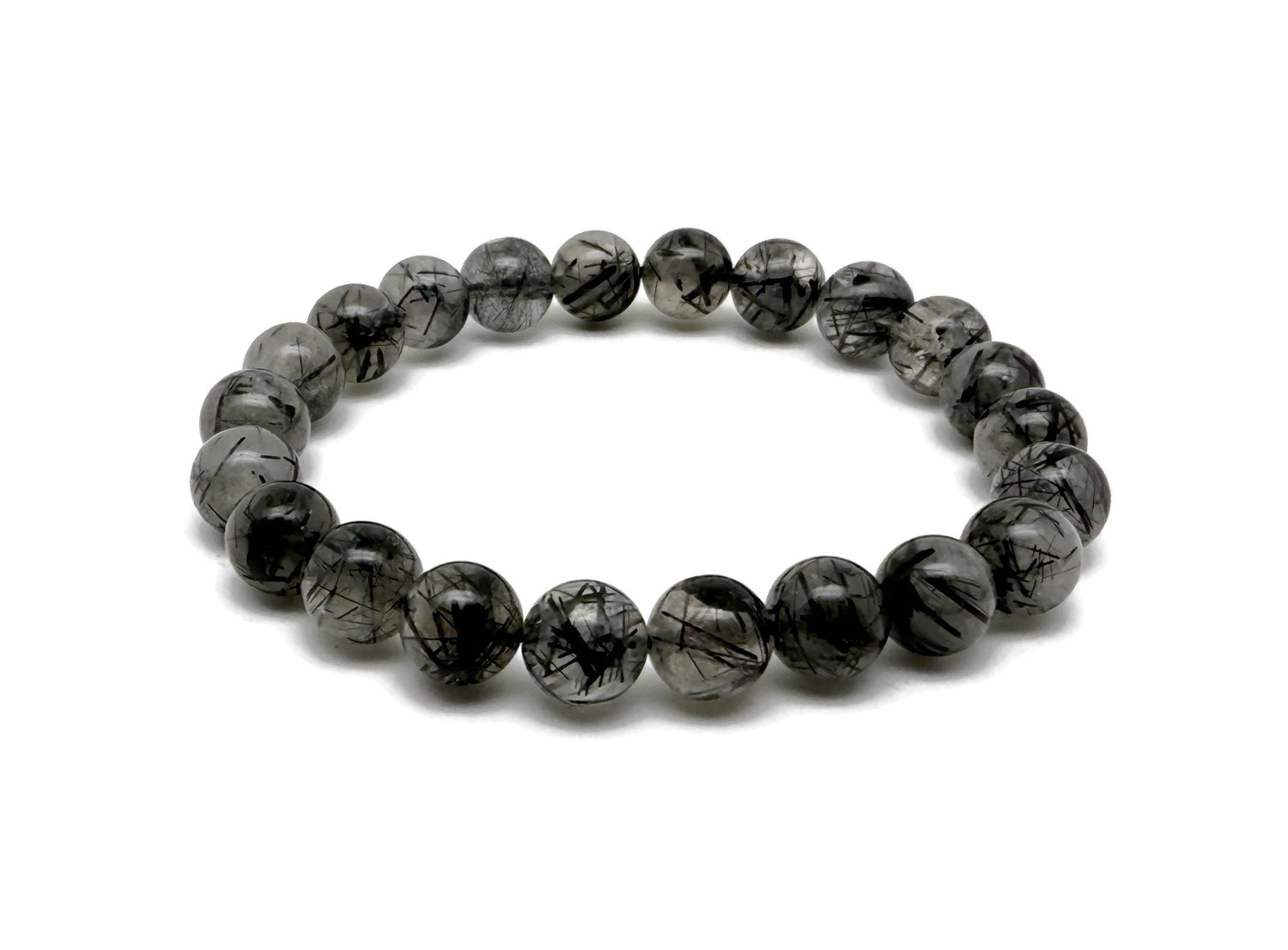 Tourmalinated Quartz beaded crystal bracelet with black and clear stones, stretchy design for men and women, gemstone healing accessory