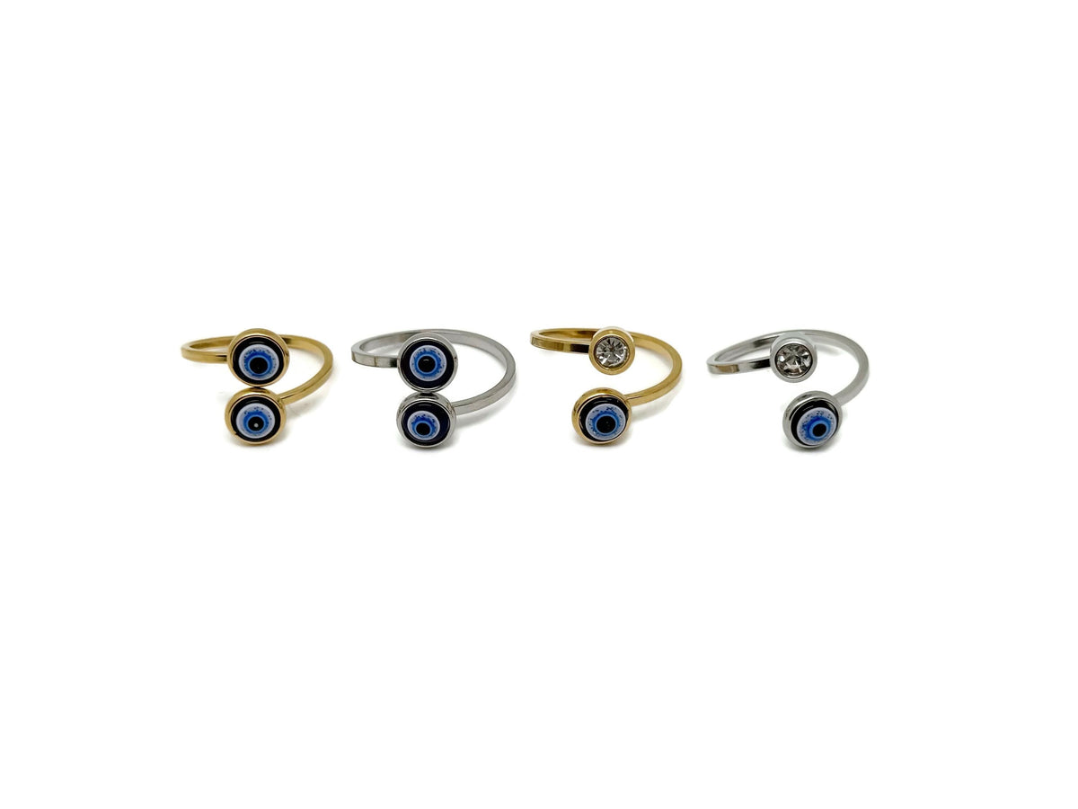 Dainty evil eye ring in gold and silver, jewelry piece from GemstoneGO, featuring a protective evil eye design for friendship or birthday gift