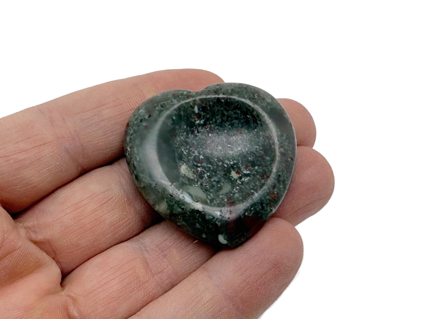 African Bloodstone heart worry stone from GemstoneGO, featuring a smooth, polished crystal for stress relief and calming energy.