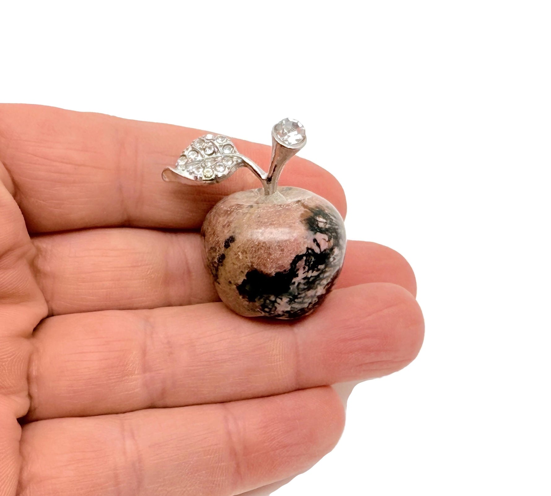 Hand-carved Apple Crystal energy gemstone from GemstoneGO, 25mm home decor crystal with intricate crystal carving.