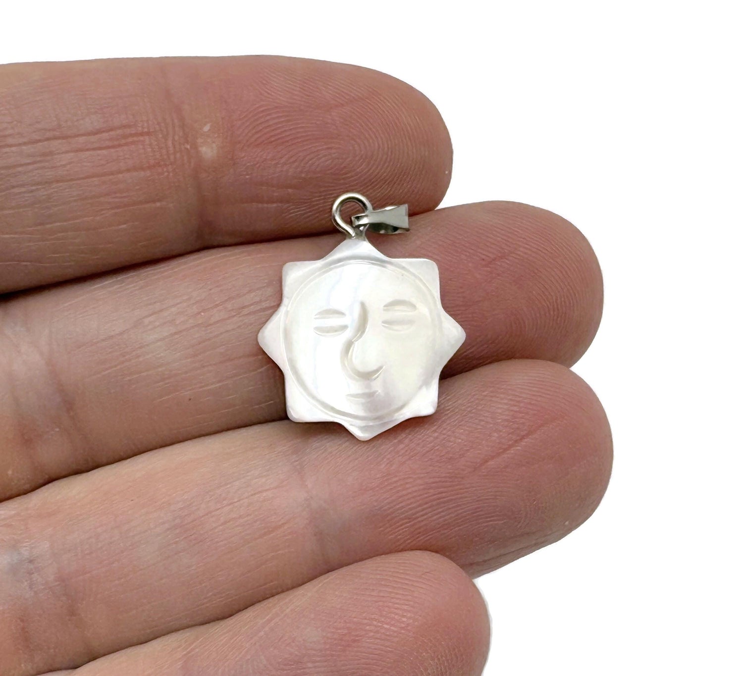 Natural Pearl Sun Face Pendant - Gemstone Pendant - Sea Shell Pendant - NC1699