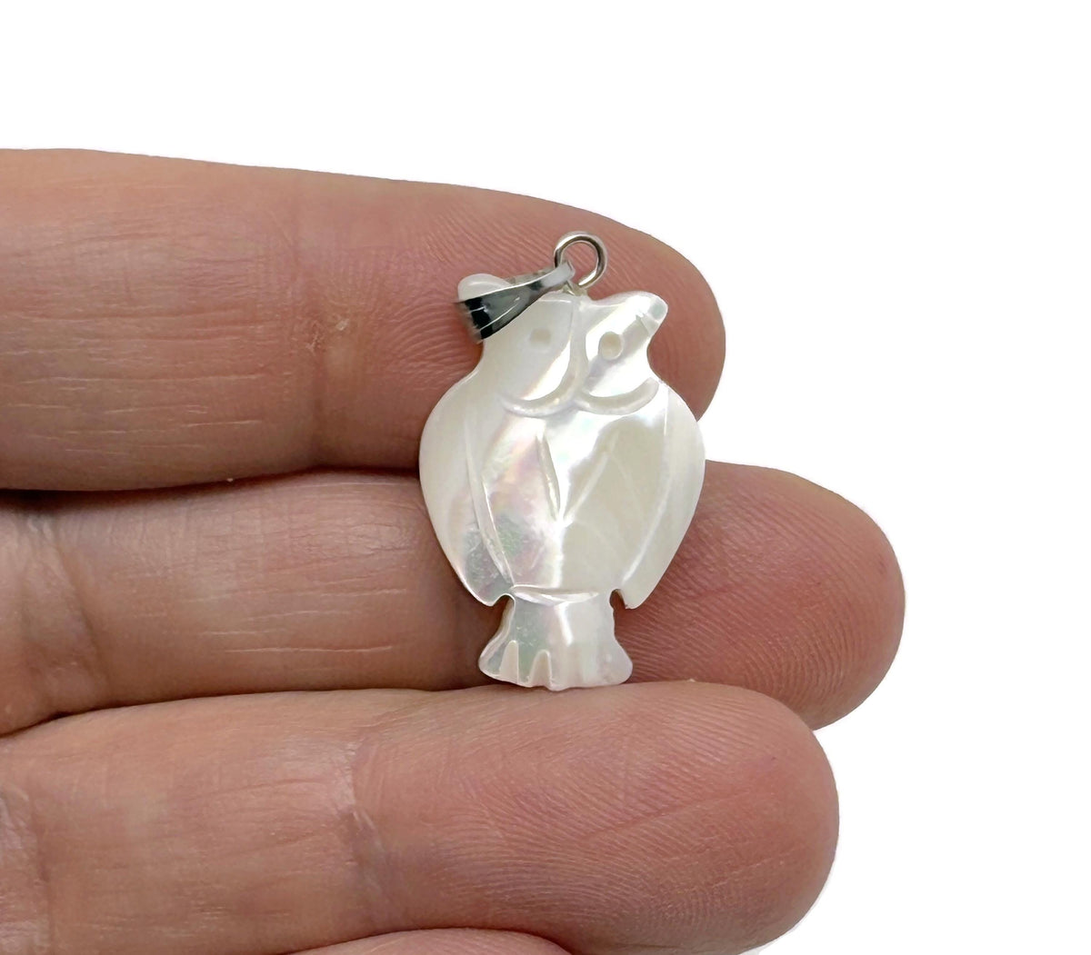 Natural pearl and sea shell owl pendant with gemstone accents, crafted by GemstoneGO for a unique jewelry piece.