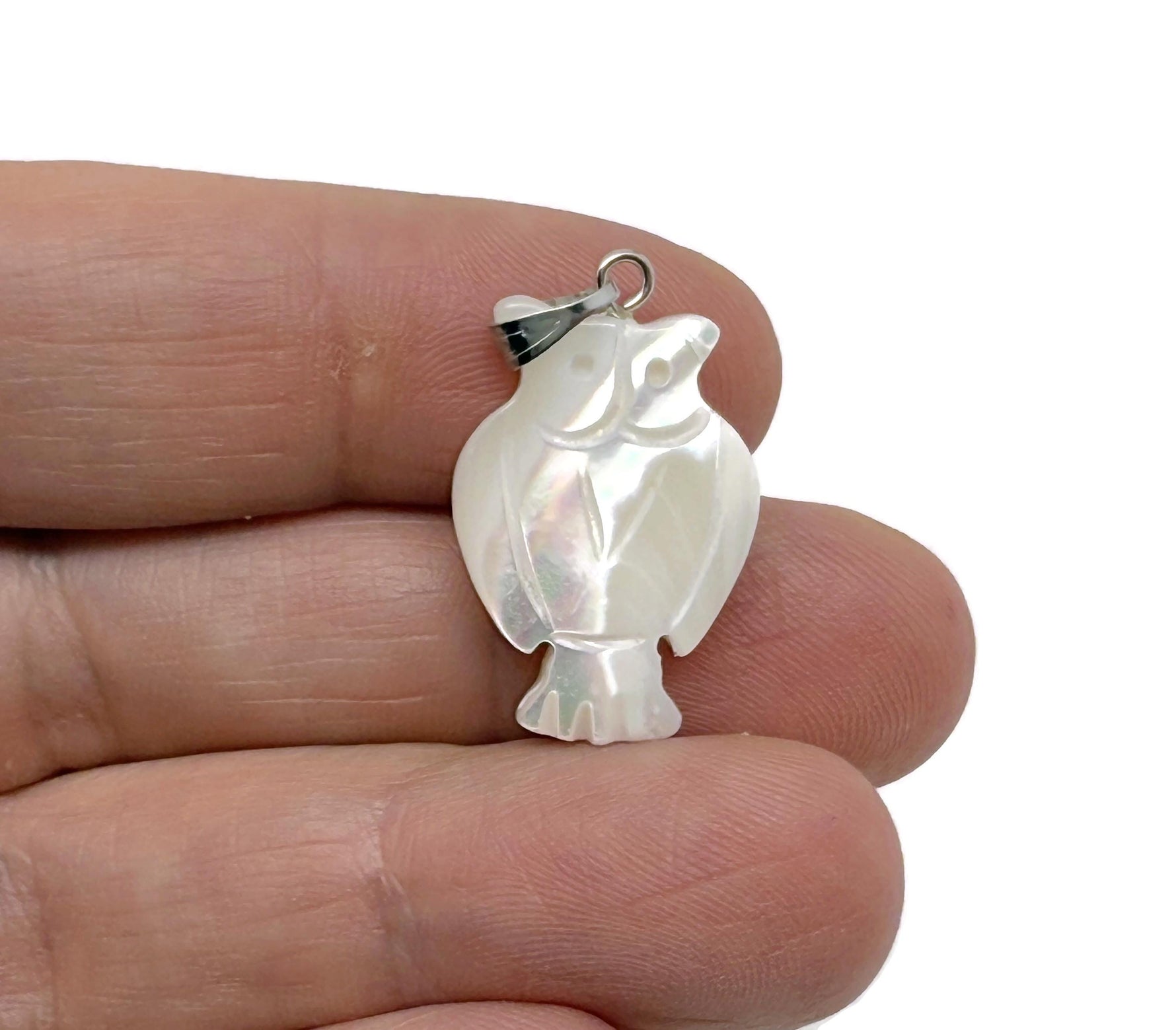 Natural pearl and sea shell owl pendant with gemstone accents, crafted by GemstoneGO for a unique jewelry piece.