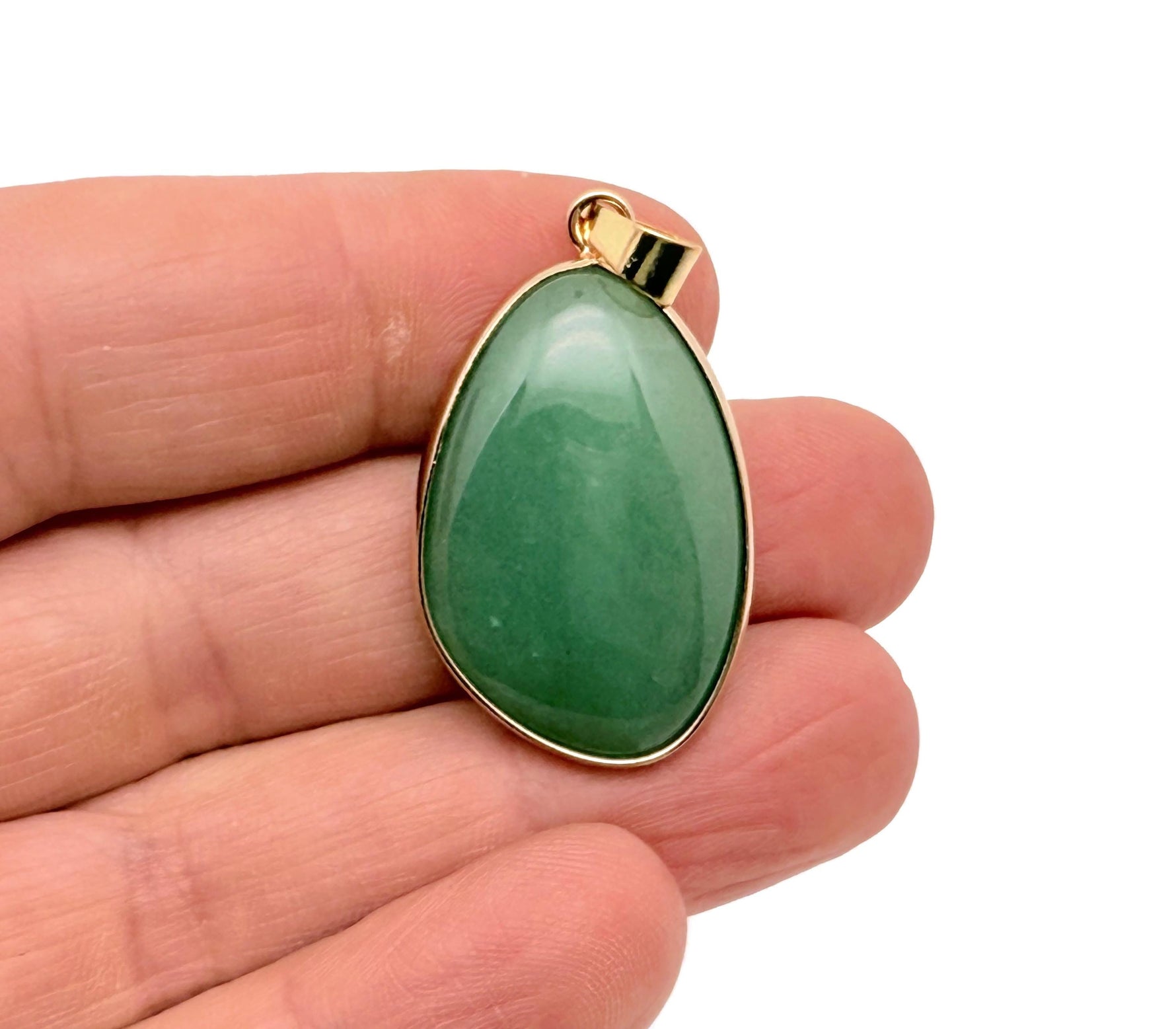 Dainty Aventurine gold gemstone pendant from GemstoneGO, featuring a polished green aventurine charm for jewelry DIY projects.