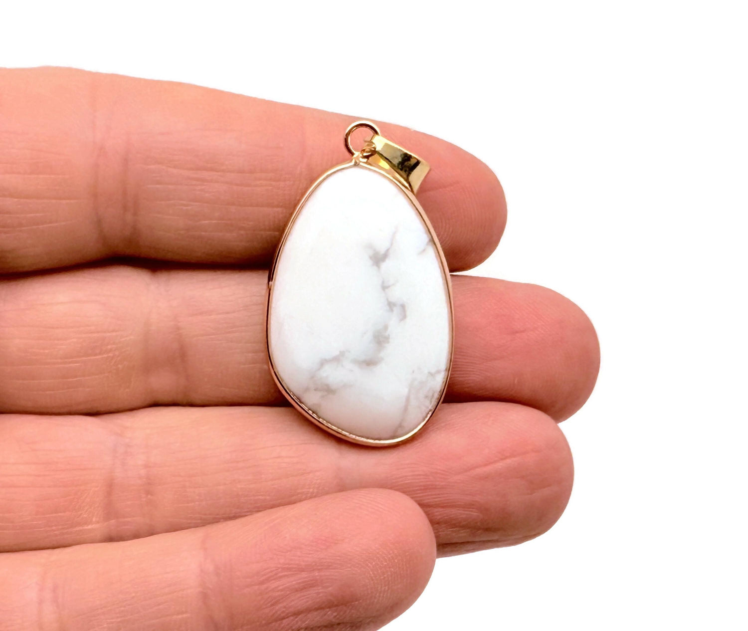 Howlite Gold Gemstone Pendant - Dainty Jewelry DIY Charms - NC1744