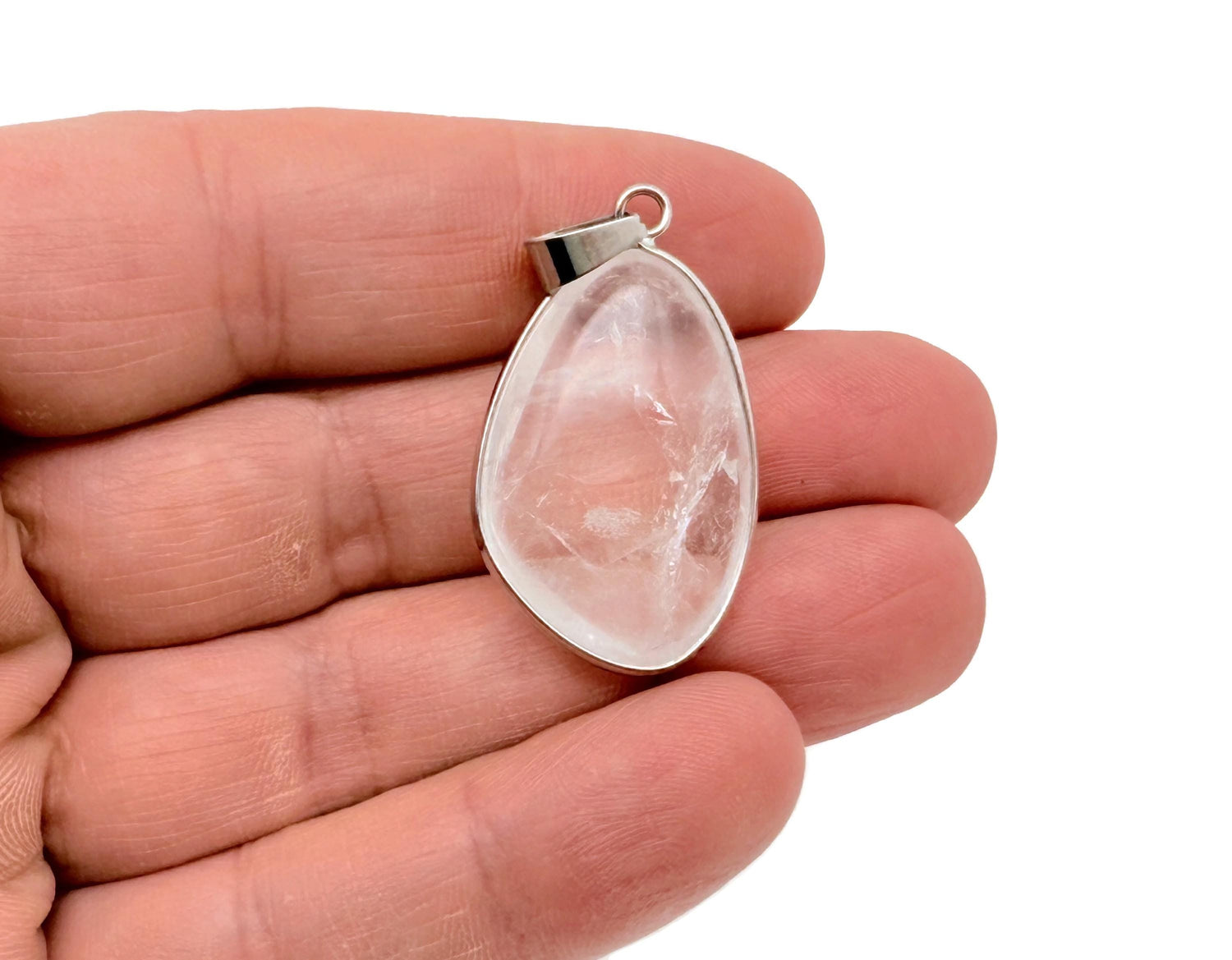 Clear Quartz Silver Gemstone Pendant - Dainty Jewelry DIY Charms - NC1754