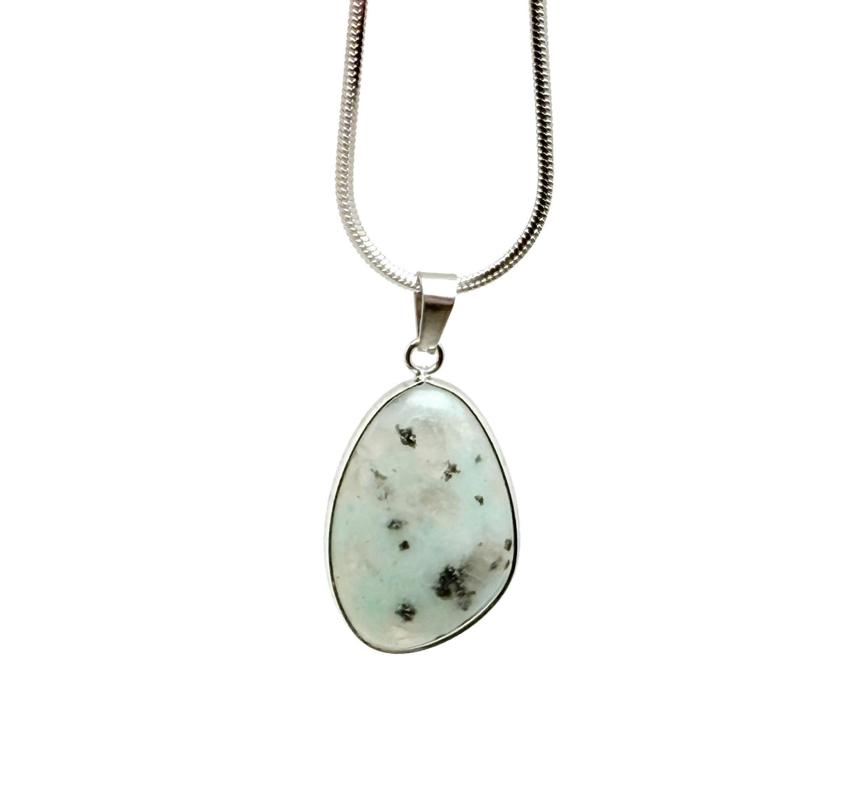 Dainty Kiwi Jasper silver gemstone pendant from GemstoneGO, featuring a polished oval charm for jewelry DIY projects.
