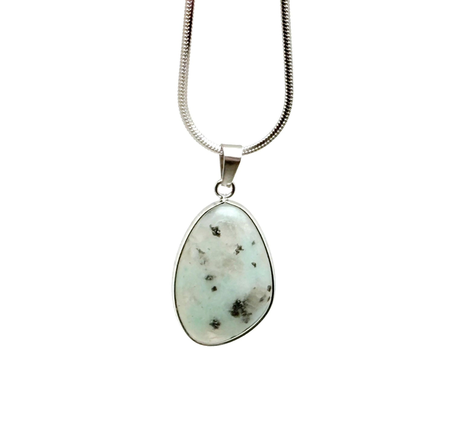 Dainty Kiwi Jasper silver gemstone pendant from GemstoneGO, featuring a polished oval charm for jewelry DIY projects.