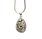 Dalmatian Jasper silver gemstone pendant from GemstoneGO, featuring a spotted Dalmatian pattern, perfect for dainty jewelry DIY charms.