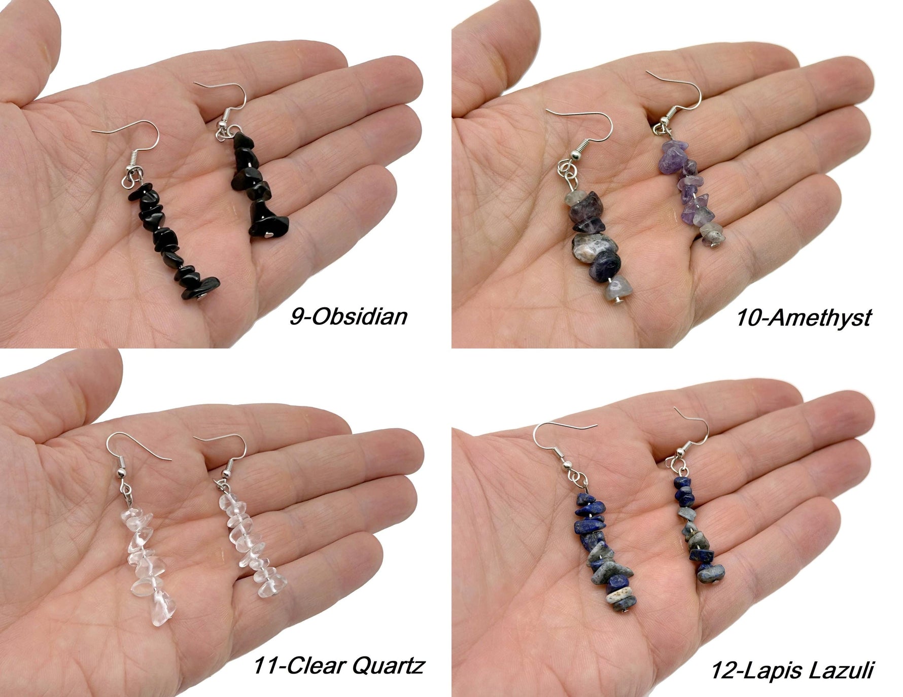 Silver Crystal Chip Dangle Earrings by GemstoneGO featuring minimalist design and sparkling gemstone accents.