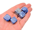 Handmade 16mm Sodalite cube stone with carved details, showcasing deep blue and white natural gemstone patterns.