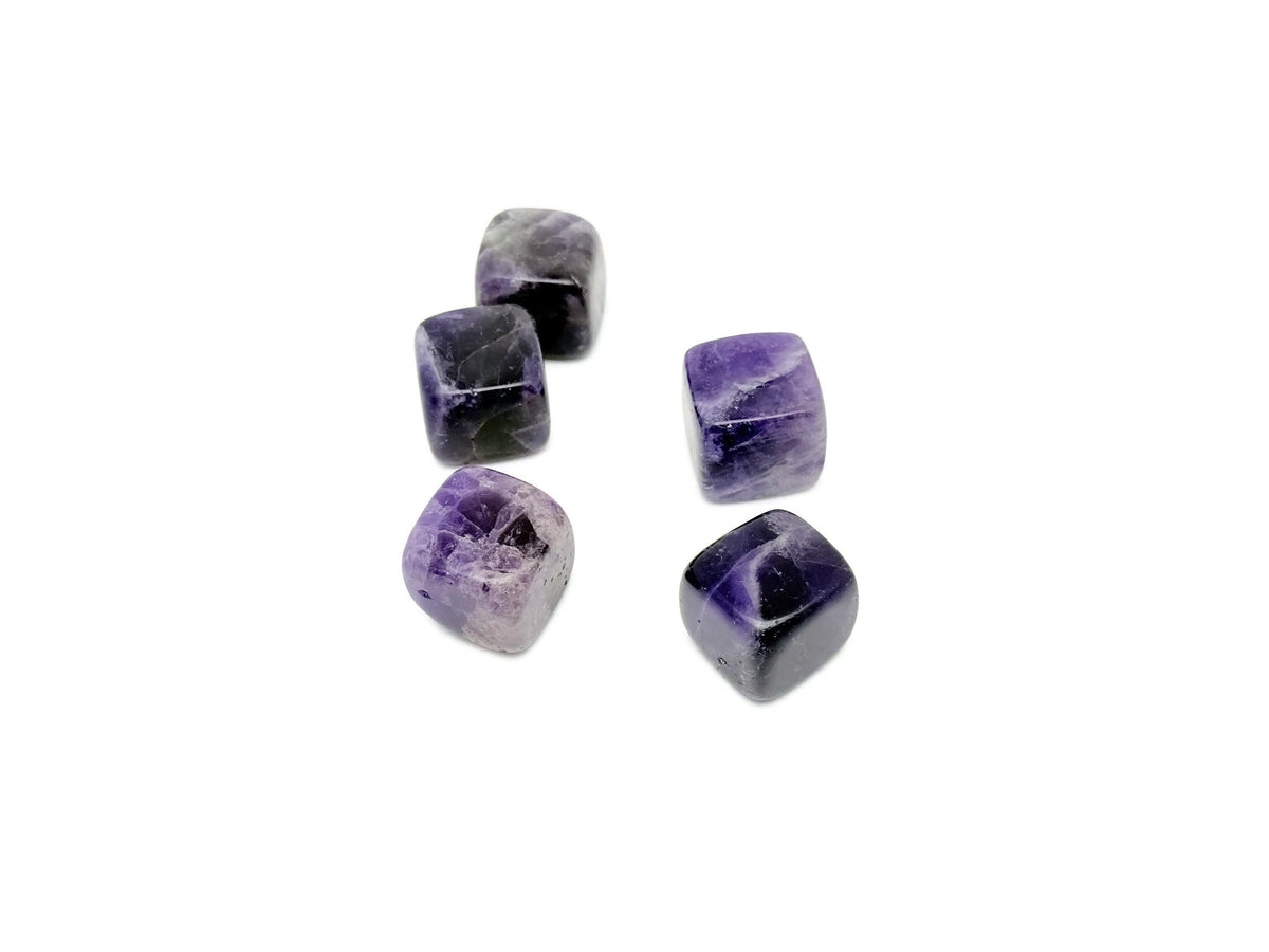 Handmade 16mm amethyst cube stone from GemstoneGO, featuring carved details and rich purple color.