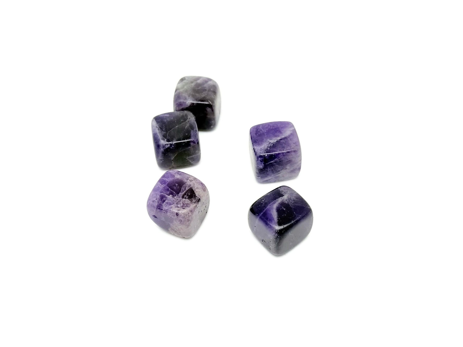 Handmade 16mm amethyst cube stone from GemstoneGO, featuring carved details and rich purple color.