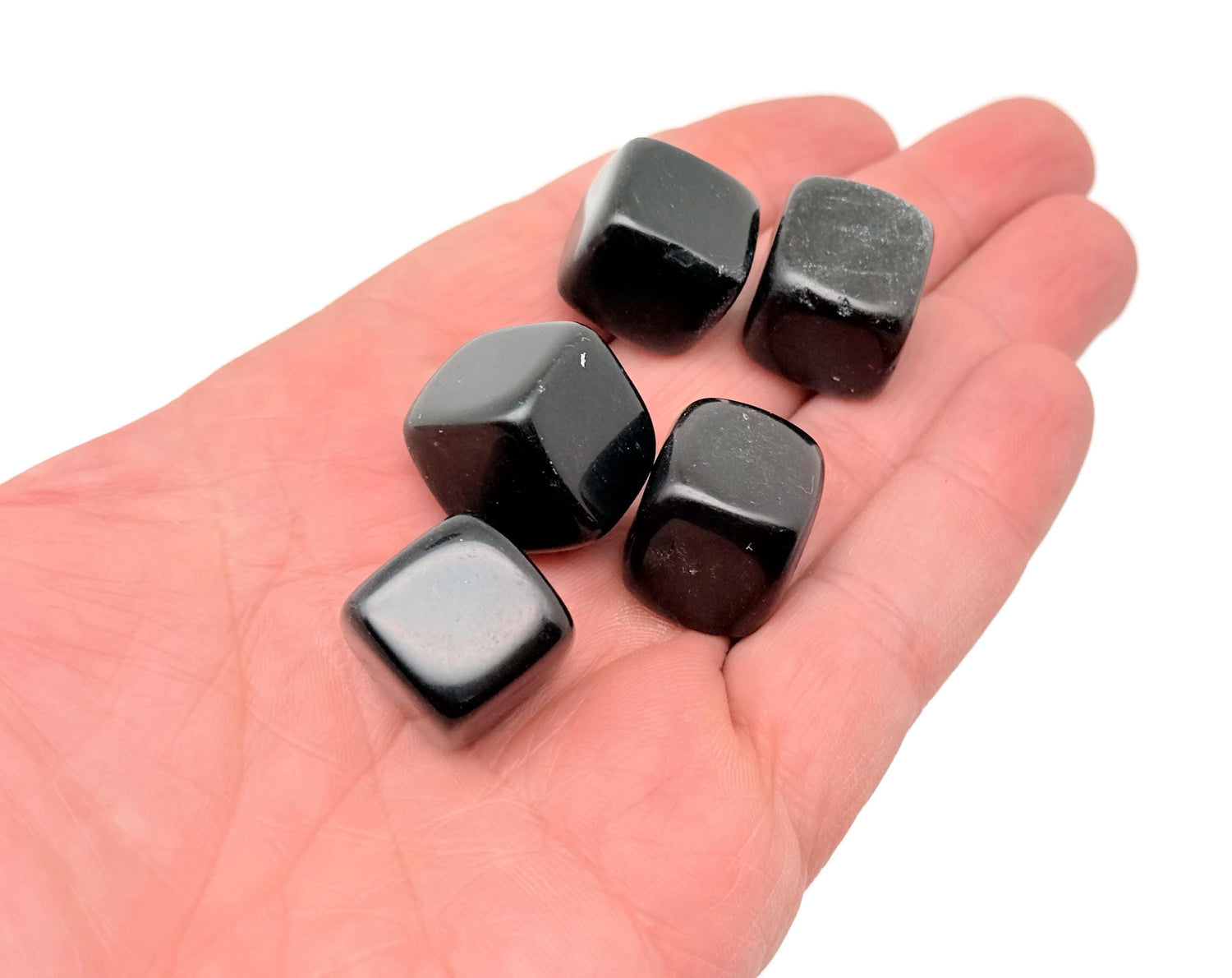Handmade 16mm Obsidian Cube Stone from GemstoneGO, showing a smooth, carved black gemstone with natural glossy finish.