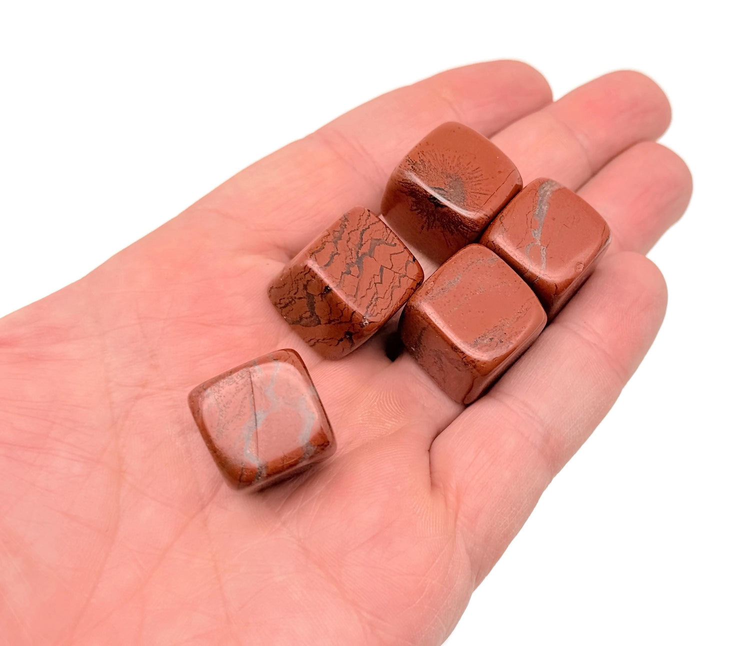 Handmade 16mm red Jasper cube stone from GemstoneGO, carved gemstone with natural red coloration and smooth surface.