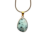Dainty Kiwi Jasper Gold Pendant from GemstoneGO, featuring a polished green gemstone charm ideal for DIY jewelry making.