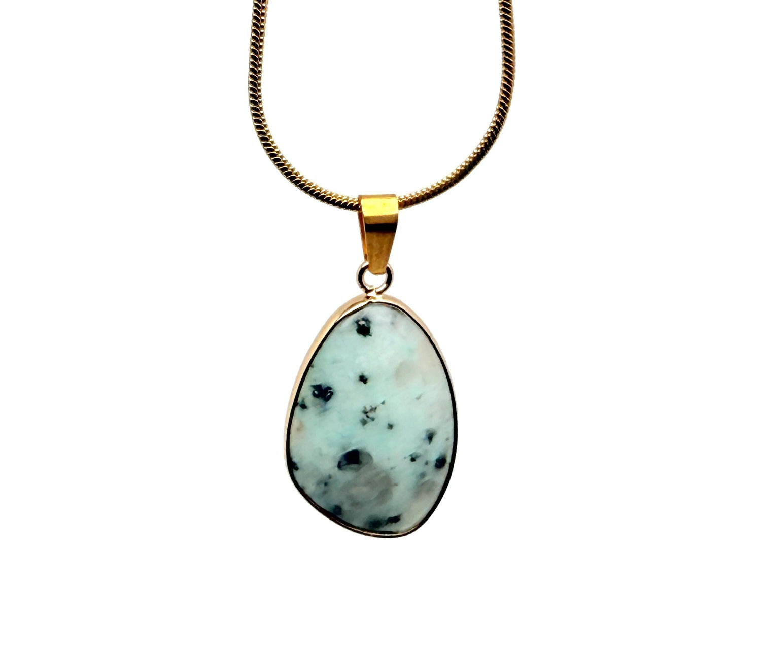 Dainty Kiwi Jasper Gold Pendant from GemstoneGO, featuring a polished green gemstone charm ideal for DIY jewelry making.